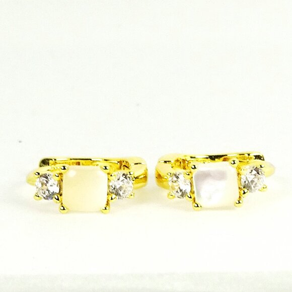 SAVVY CIE JEWELRY June Birthstone Gold Plated MOP & Clear CZ Hoop Earrings - Picture 10 of 10